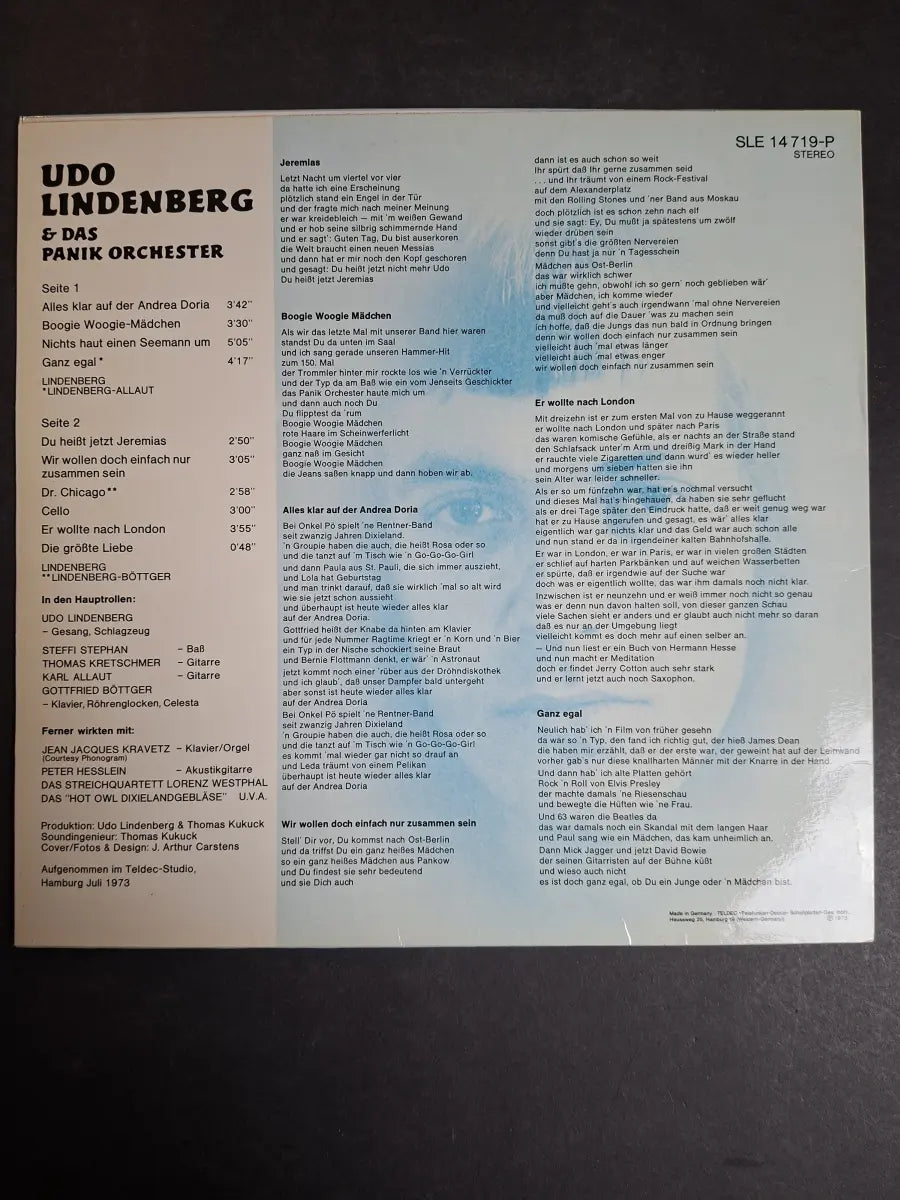 Udo Lindenberg & Das Panikorchester ‎– Alles Klar Auf Der Andrea Doria