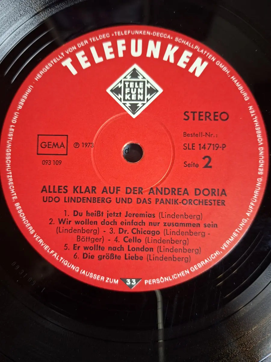 Udo Lindenberg & Das Panikorchester ‎– Alles Klar Auf Der Andrea Doria
