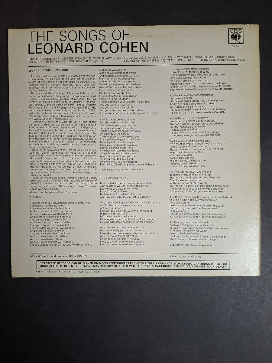 Leonard Cohen ‎– Songs Of Leonard Cohen